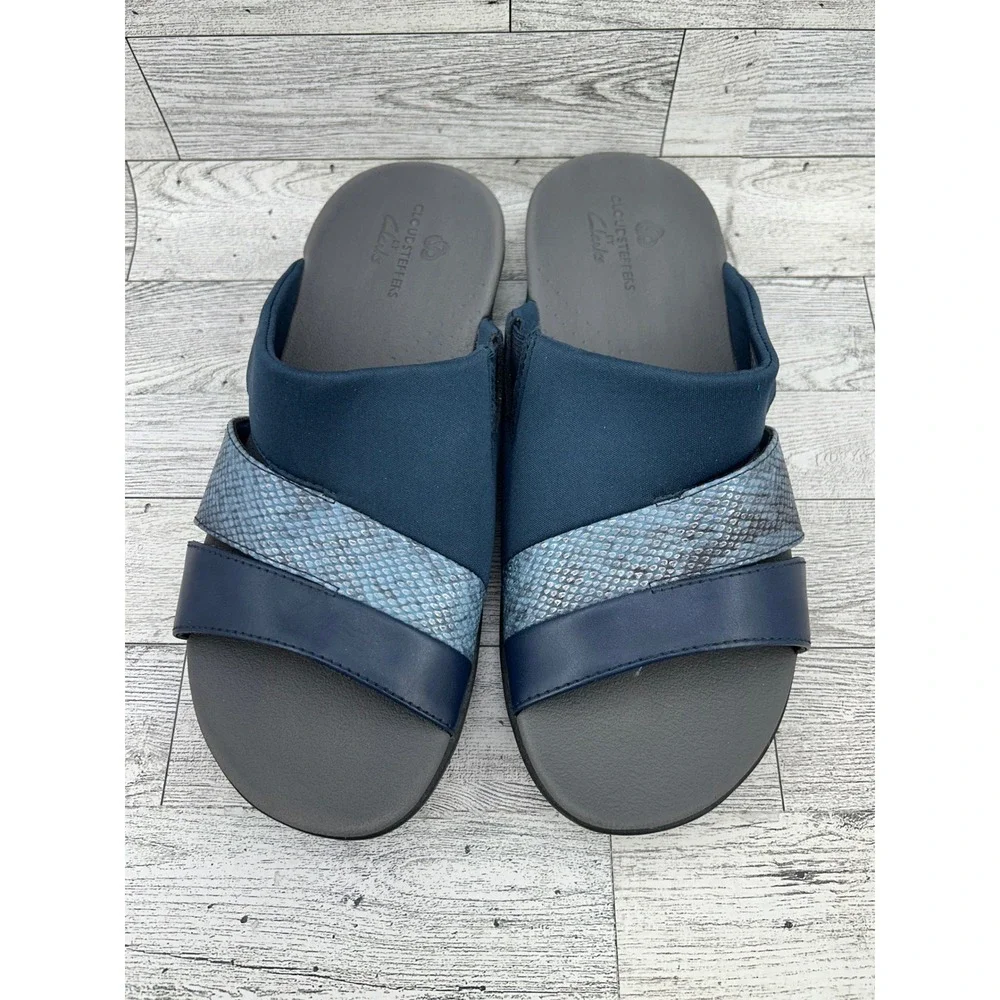 Clarks Cloudsteppers Women's Navy Blue Comfort‎ Slide Sandals Size 8 M